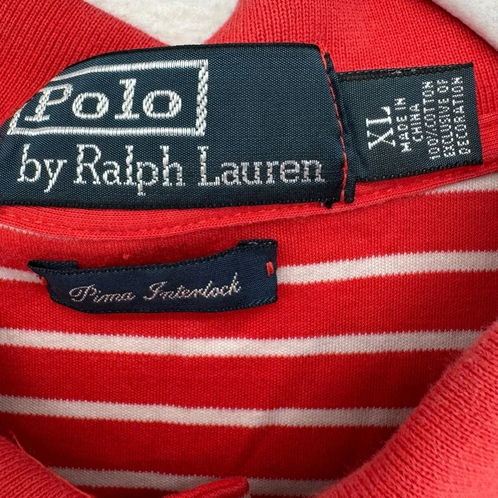 Polo Ralph Lauren Shirt Mens XL Orange Red White Striped Preppy Golf Casual Tee